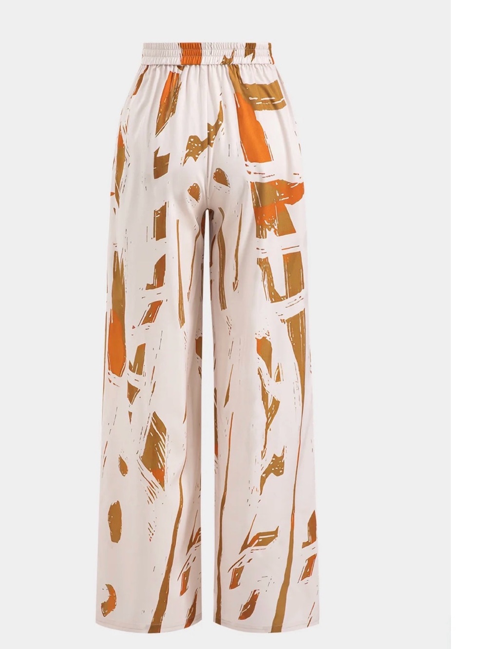 Abstract Brushstroke Wide-Leg Pants in Orange